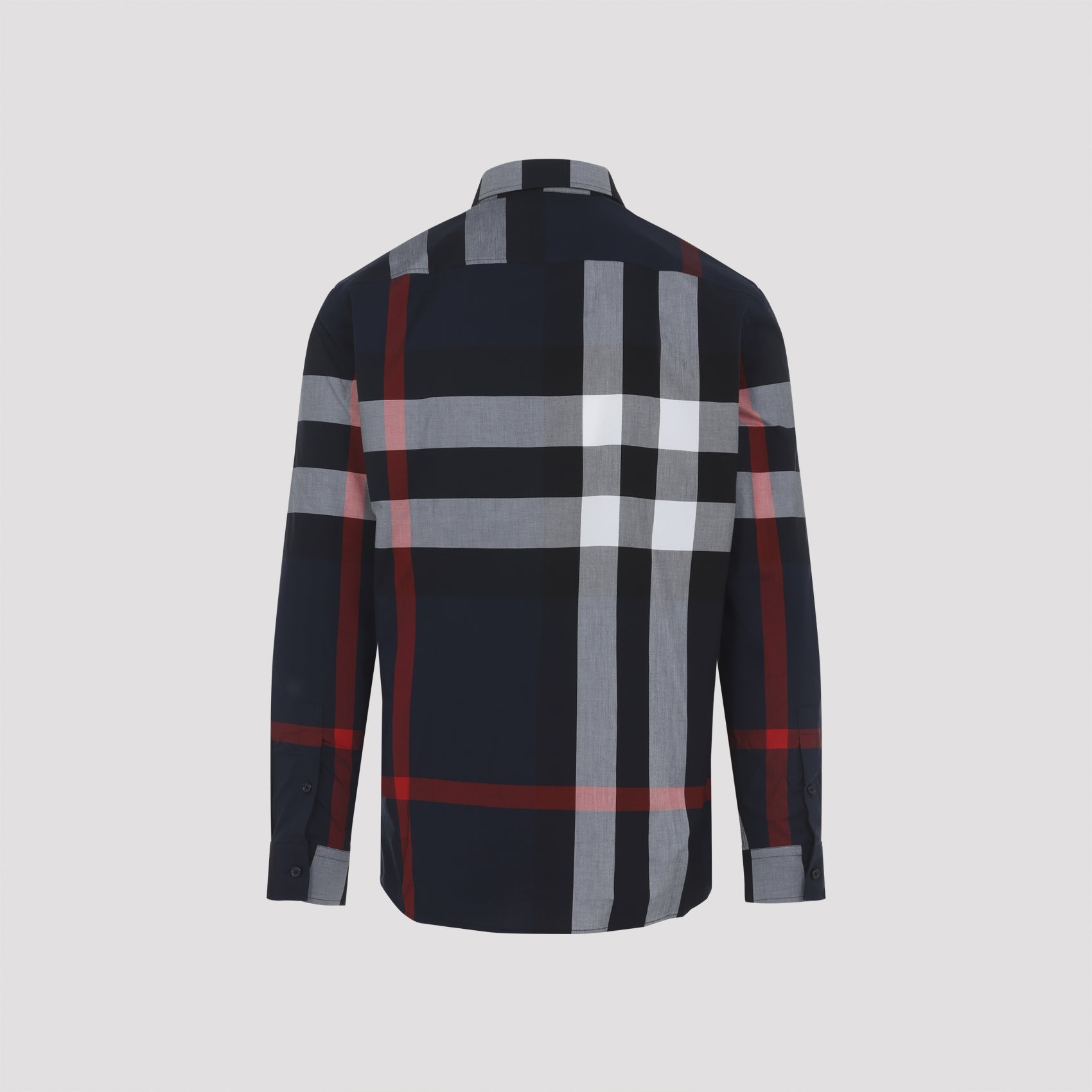 Navy Blue Cotton Shirt With Iconic Check Pattern
