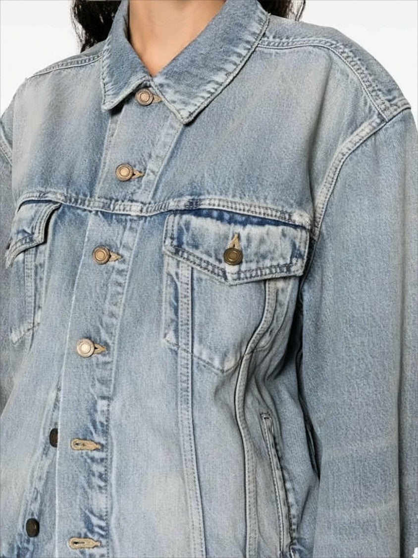 Light Blue Denim Jacket with Chest Flap Pockets