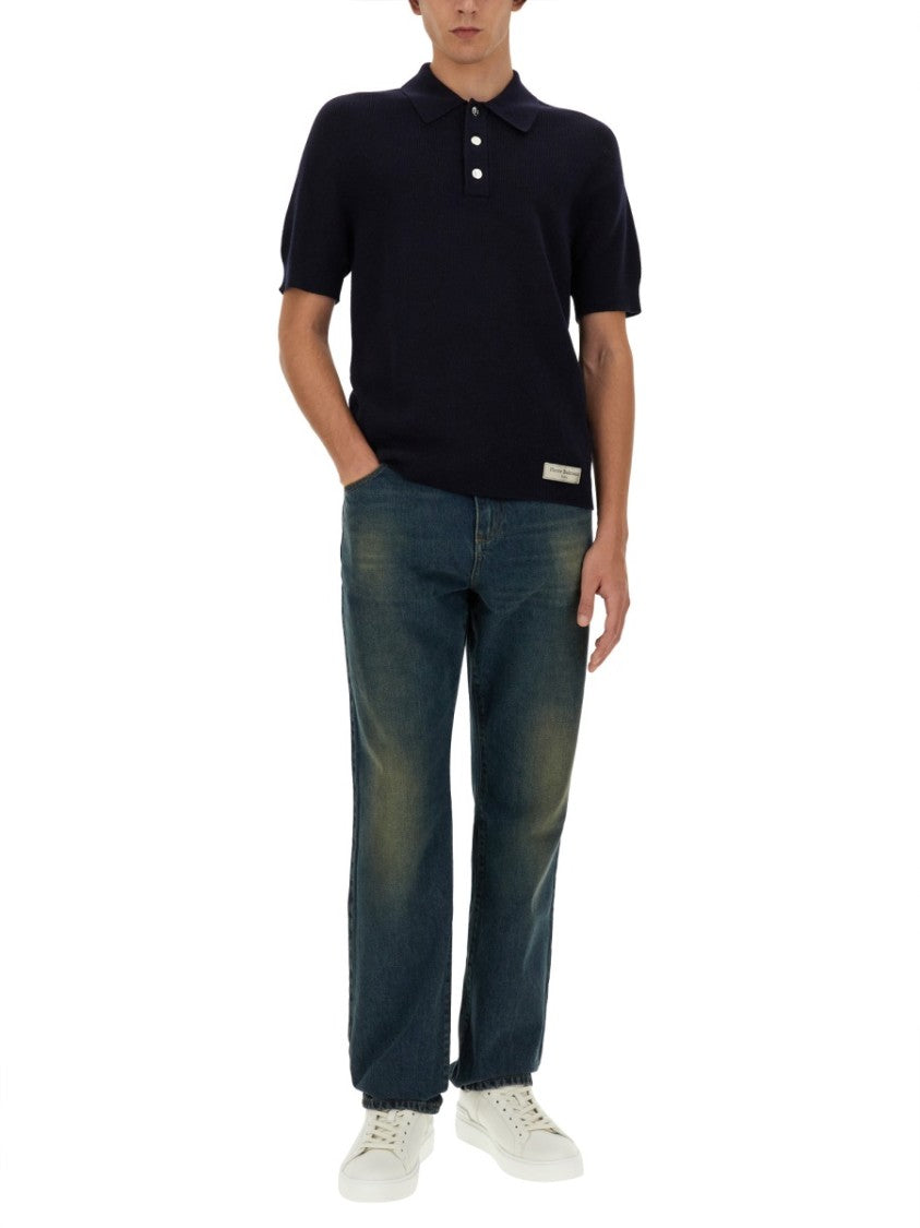 Classic Black Merino Wool Polo Shirt