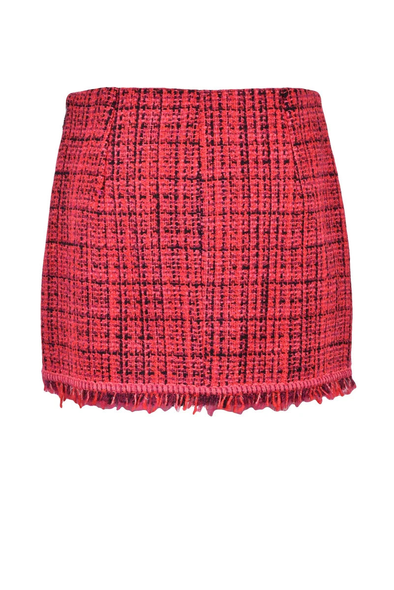 Mini Bouclé Skirt - Red/Black