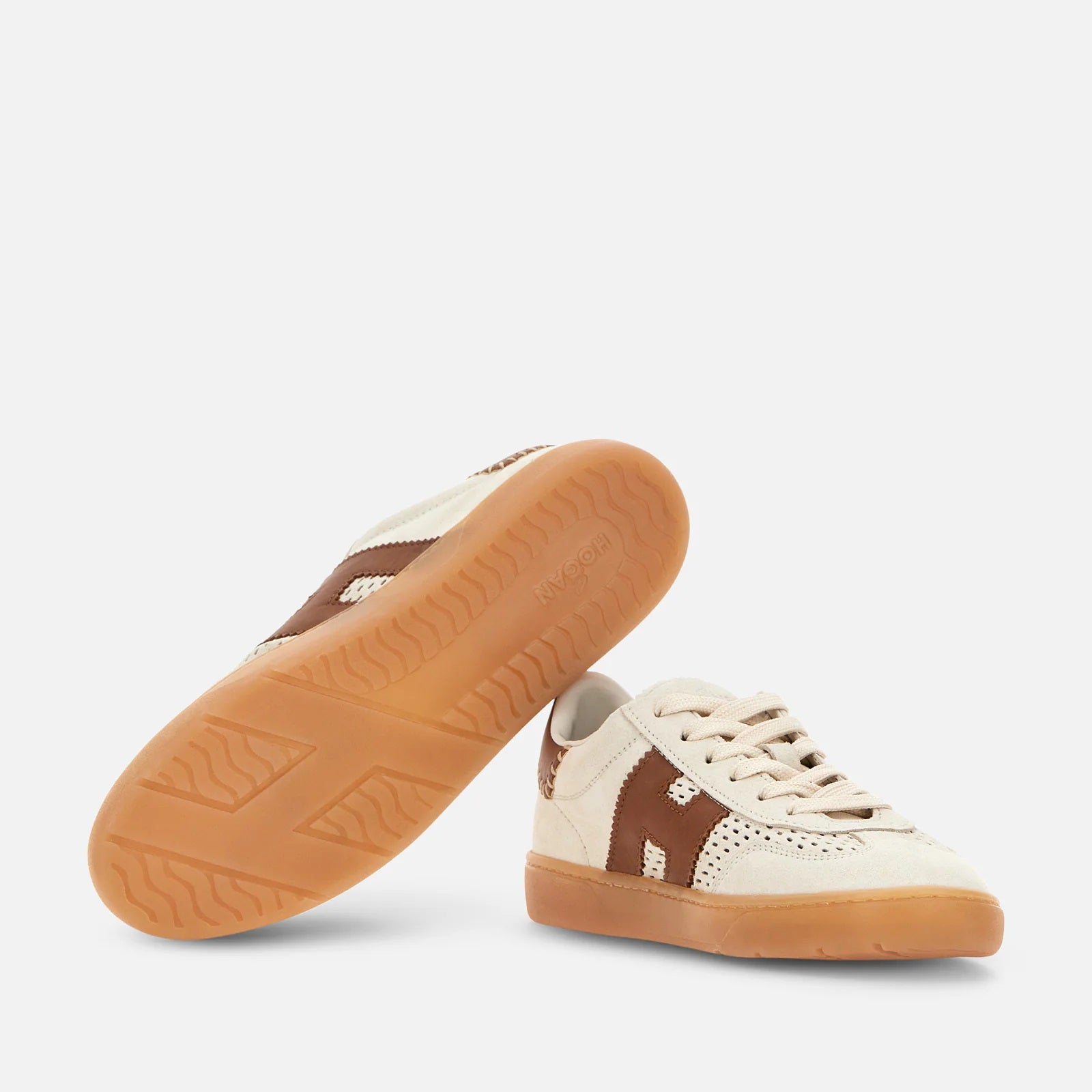 Beige Brown Cool Allacciato Forature Sneakers