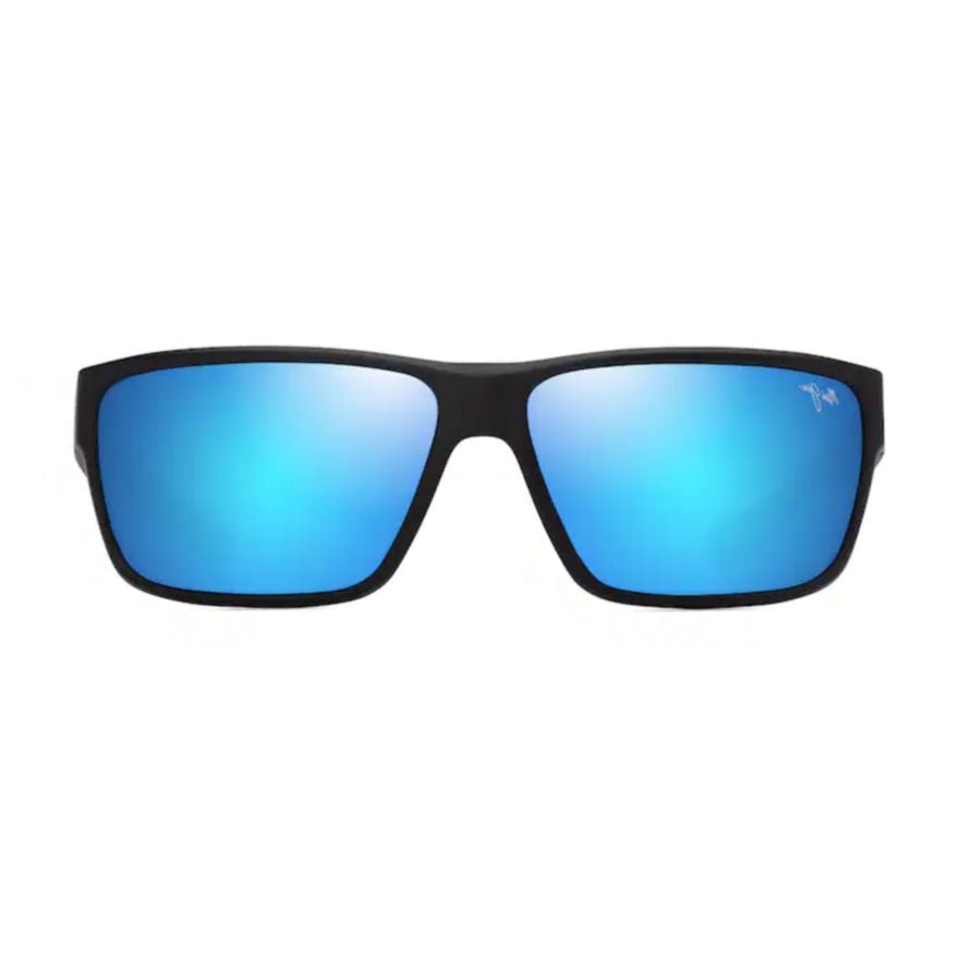Uila Rectangular Matte Black Sunglasses with Reflective Blue Lenses