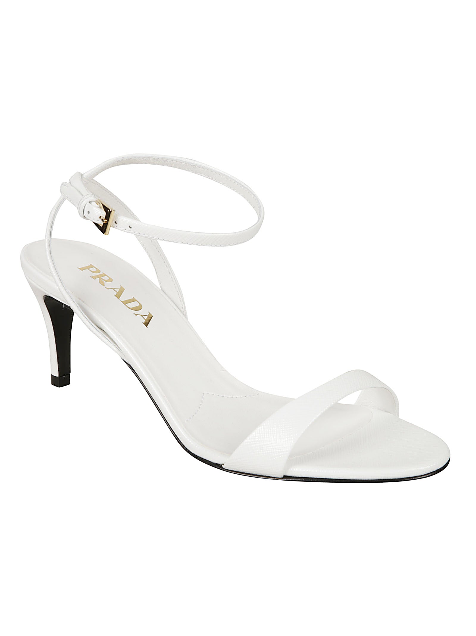 Minimalist White Sandals With Slim Ankle Strap And Metallic Detail
