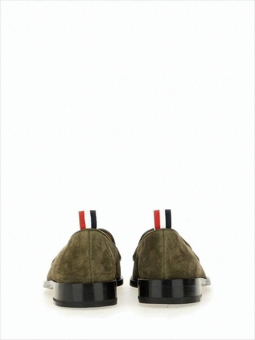 Suede Loafers with Rounded Toe and Tricolor Detail