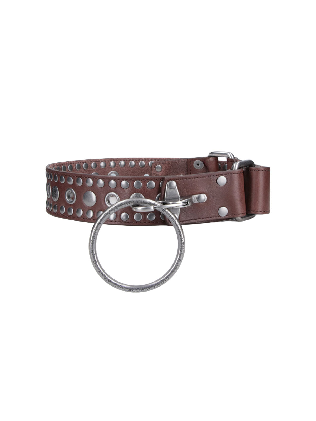 Brown Studded Leather Ring Belt