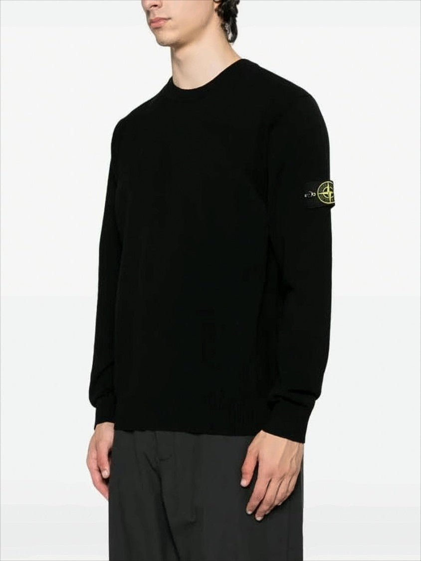 Crew Neck Black Wool Blend Sweater