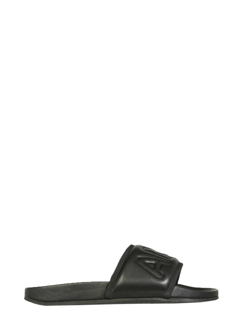 Black Leather Slide Sandals