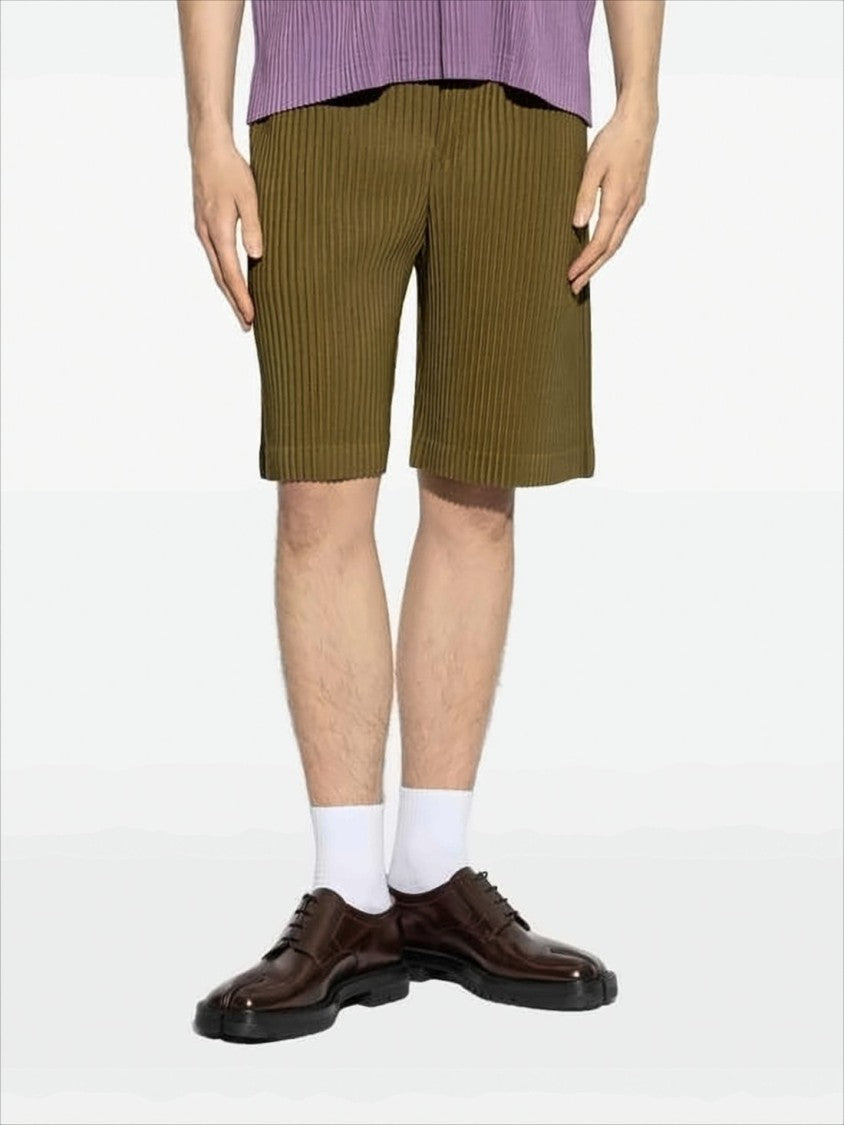 Pleated Brown Shorts with Silhouette