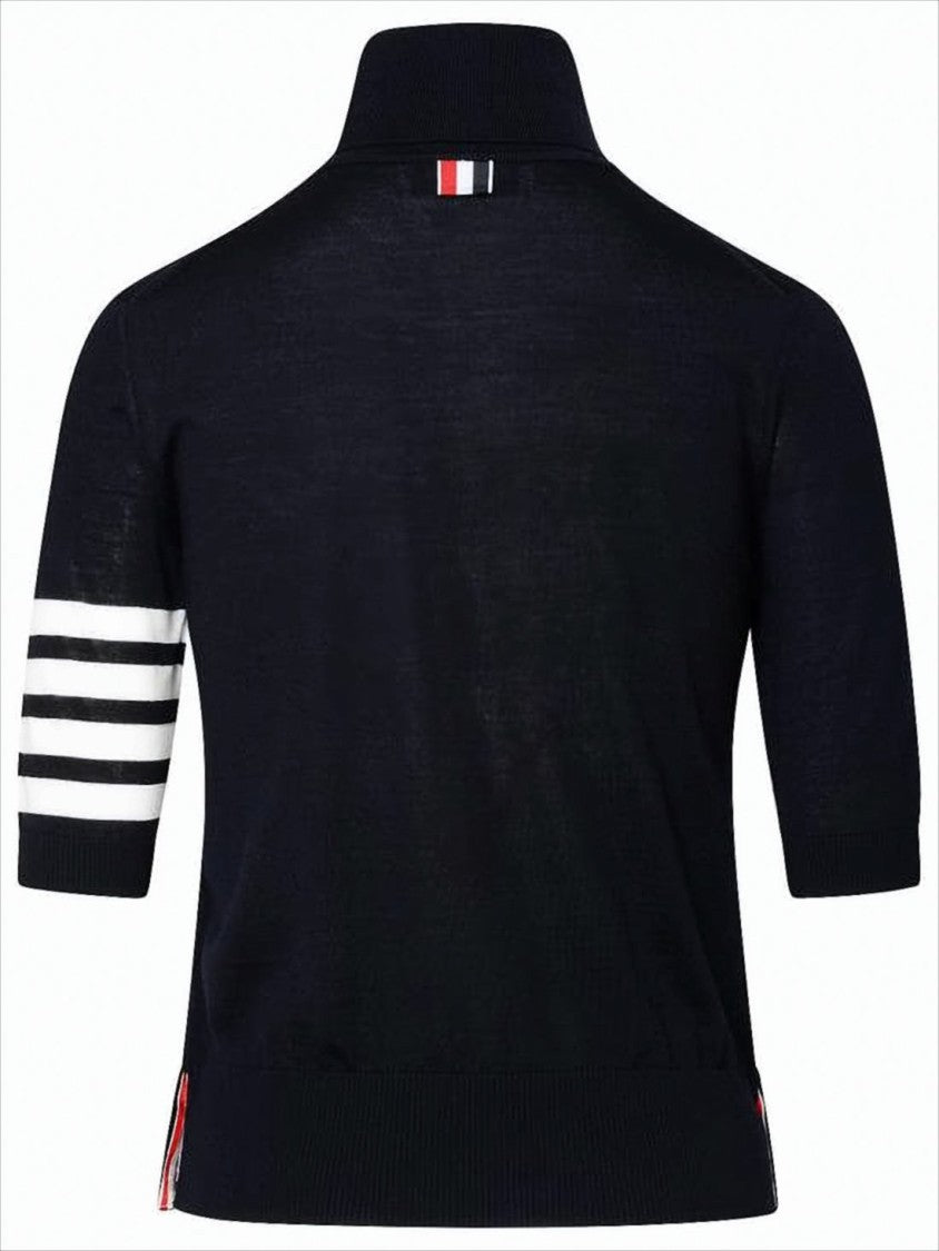 Fitted Black Turtleneck Sweater with Bold Stripe Detail