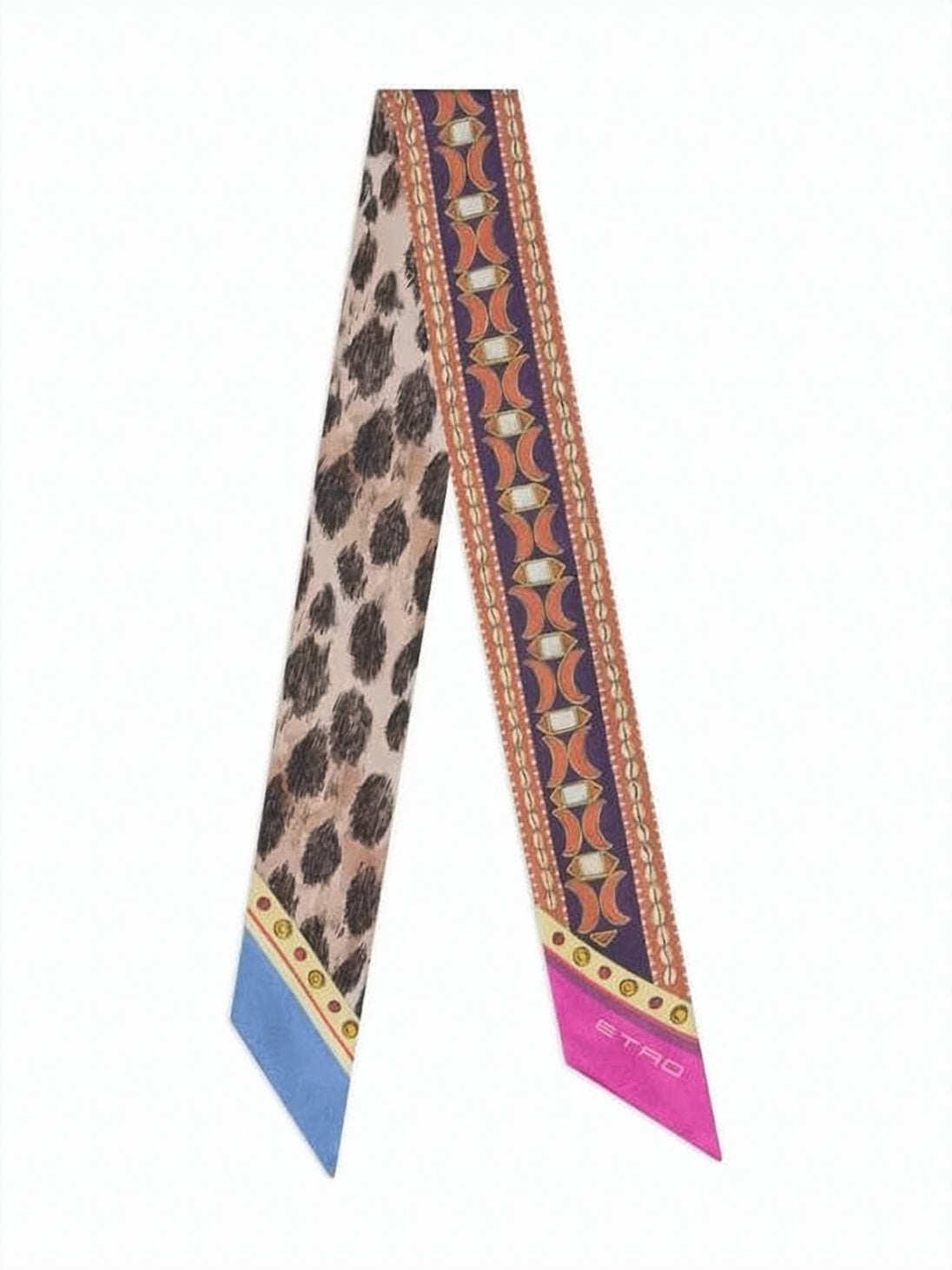 Multicolour Leopard Geometric Slim Silk Scarf