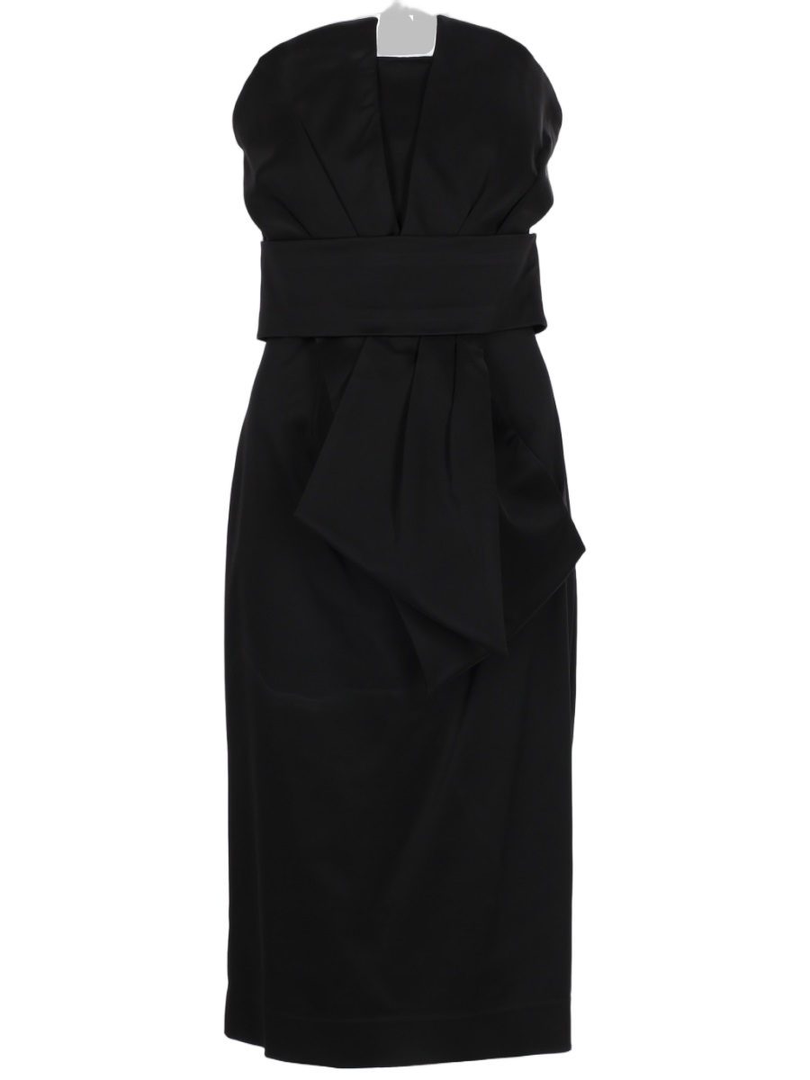 Strapless Black Midi Dress with Structured Bodice