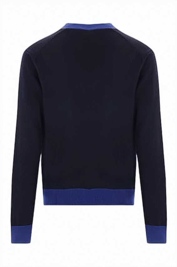 Cropped Wool Cardigan With Royal Blue Accents