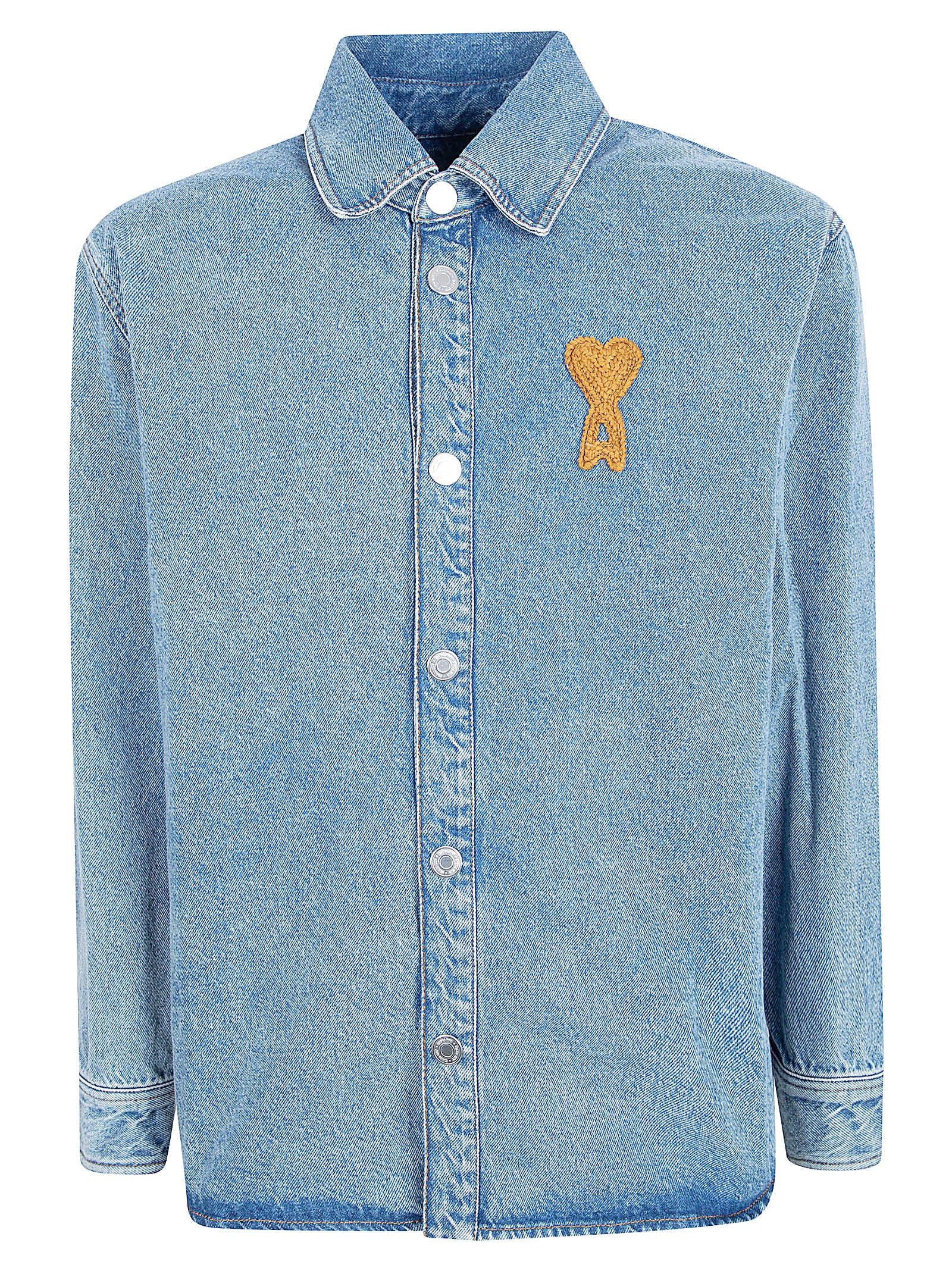 Indigo Denim Vintage-Effect Jacket with Crochet Patch