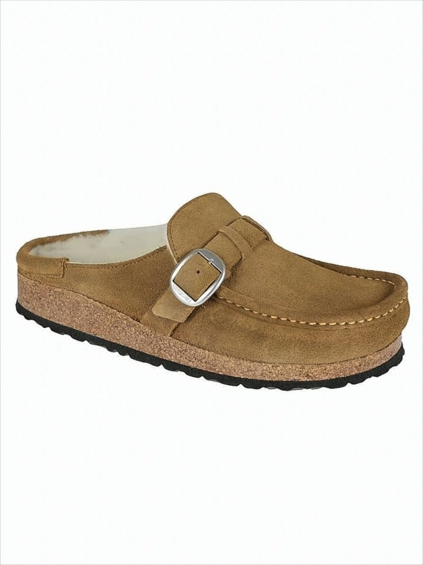 Brown Suede Mule with Silver Buckle