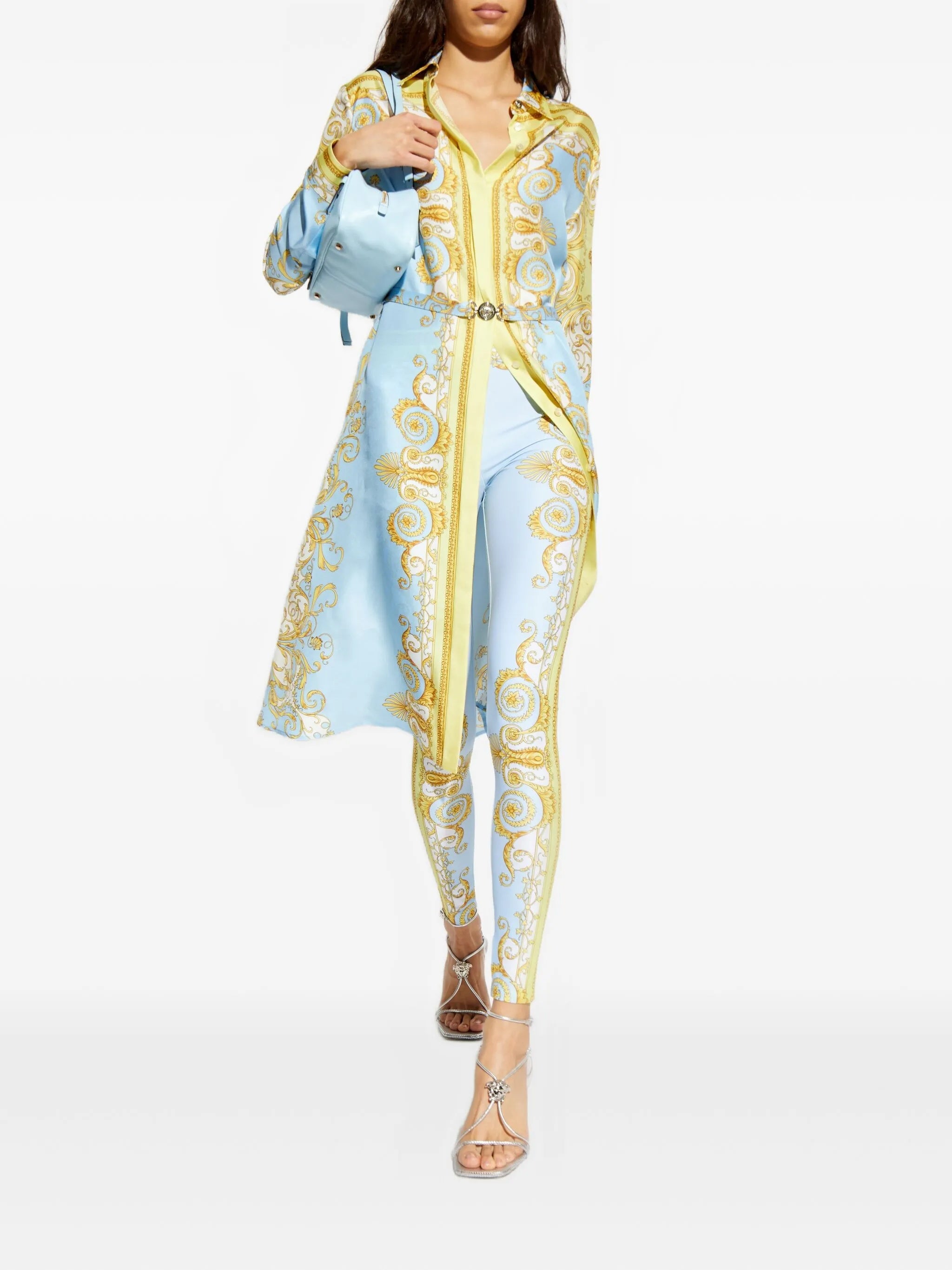Light Blue Baroque Pattern Work-out Leggings
