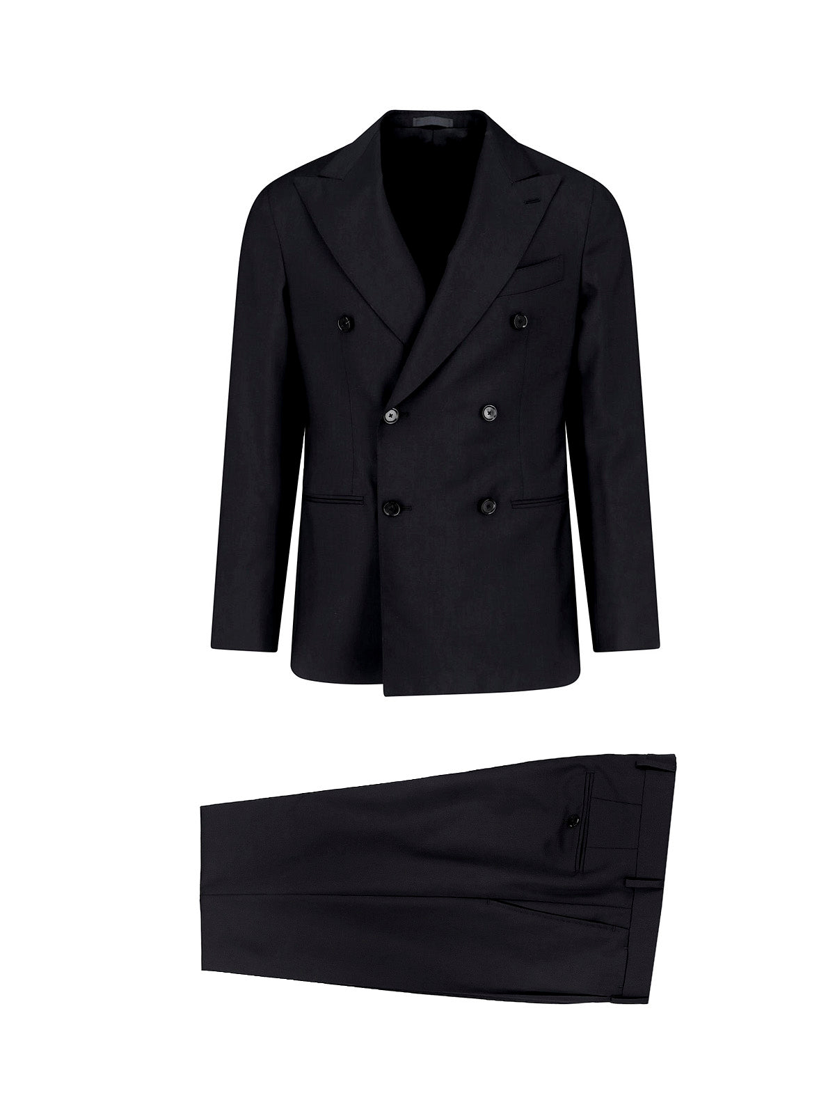 Black Double-Breasted Wool And Mohair Blend Suit