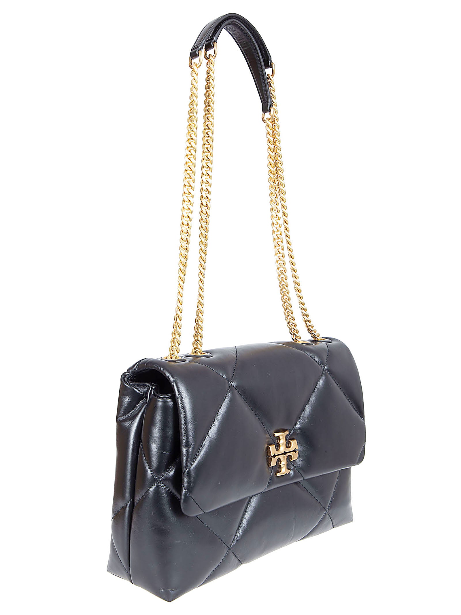Rectangular Black Leather Quilted Bag with Magnetic Flap Closure
