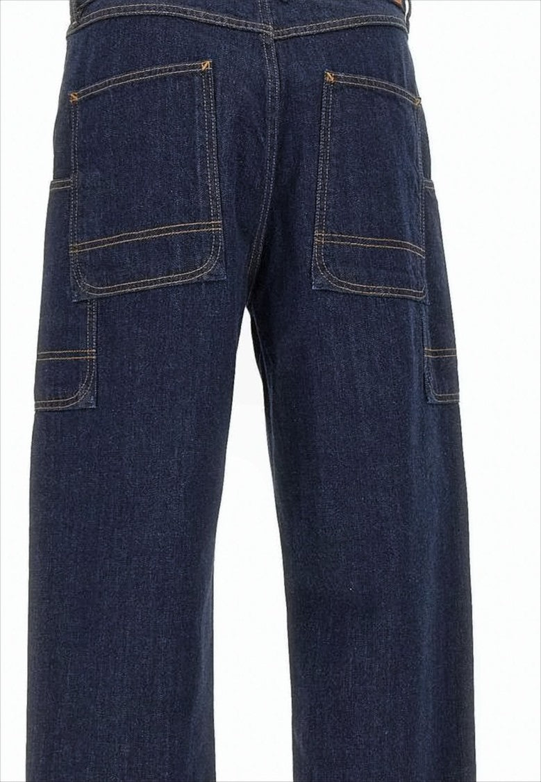 Wide-Leg Cotton Denim Pants With Utility Pockets