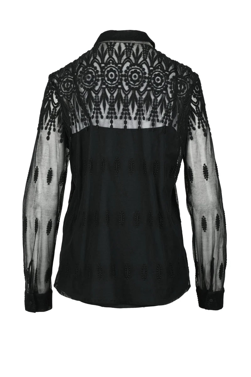 Embroidered Tulle Shirt - Black