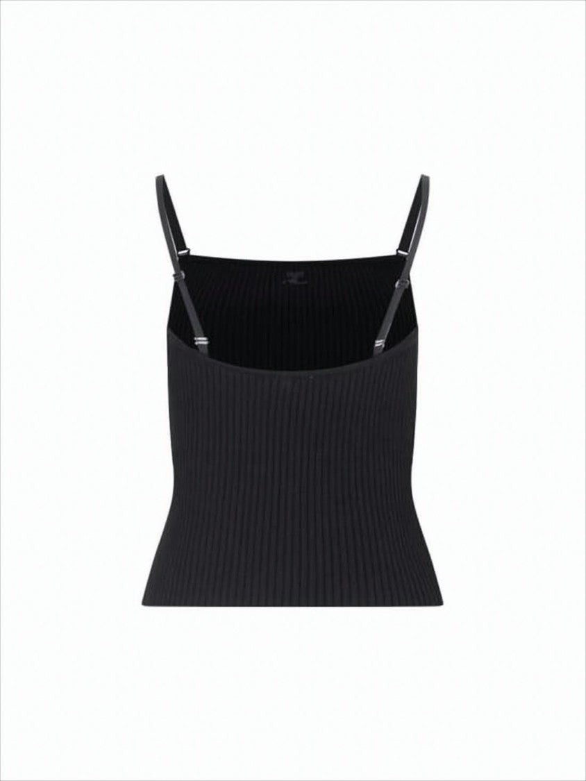Ribbed Sleeveless Top With Adjustable Straps And Subtle Logo Detail
