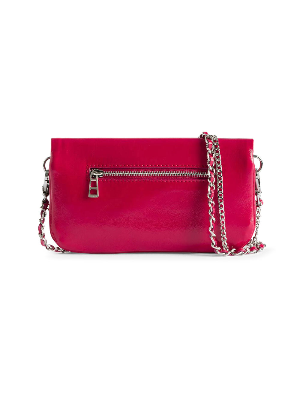 Rectangular Glossy Clutch Bag with Silver-tone Chain Strap