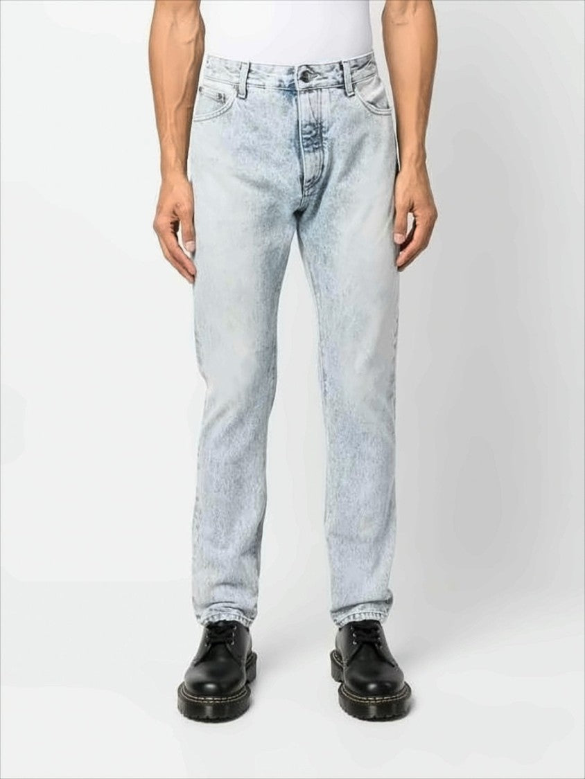 Light Acid-Wash Blue Denim Pants with Logo Detailing