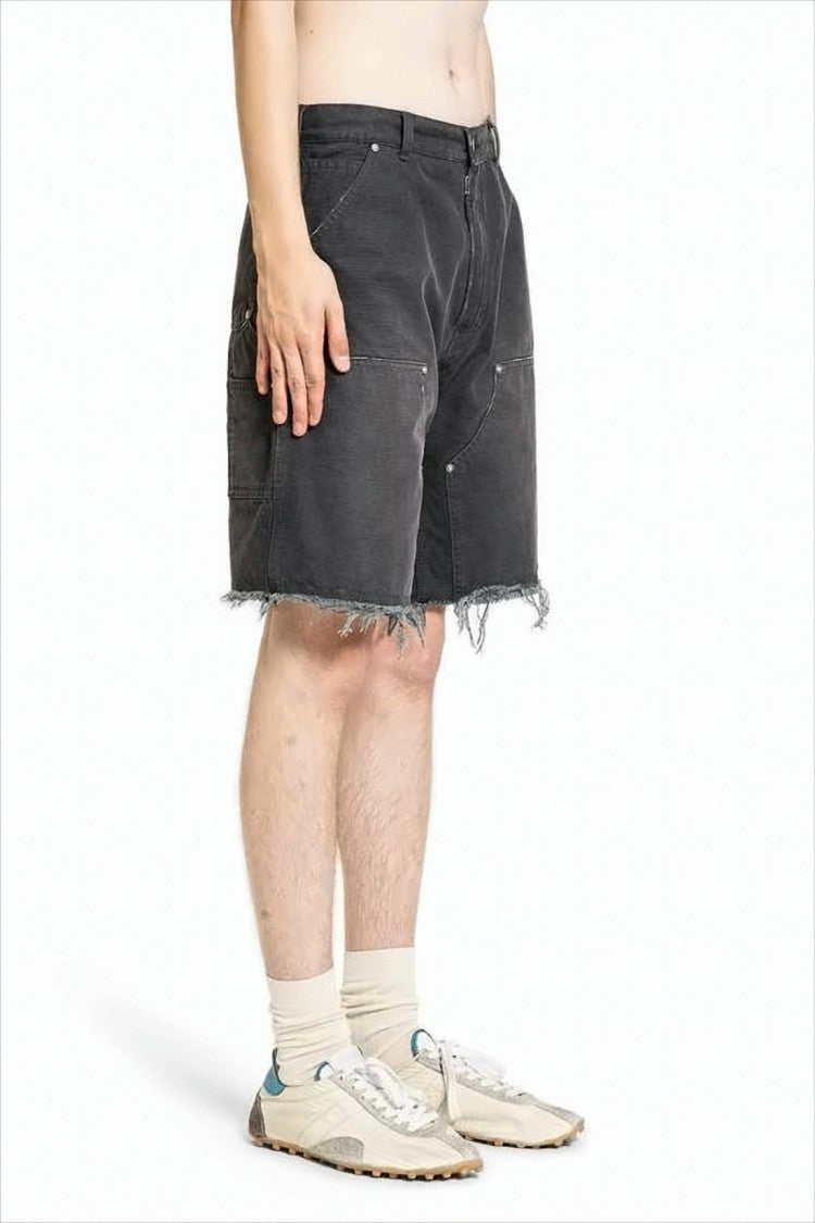 Mid-Thigh Relaxed Fit Shorts With Distressed Hem And Utility Pockets