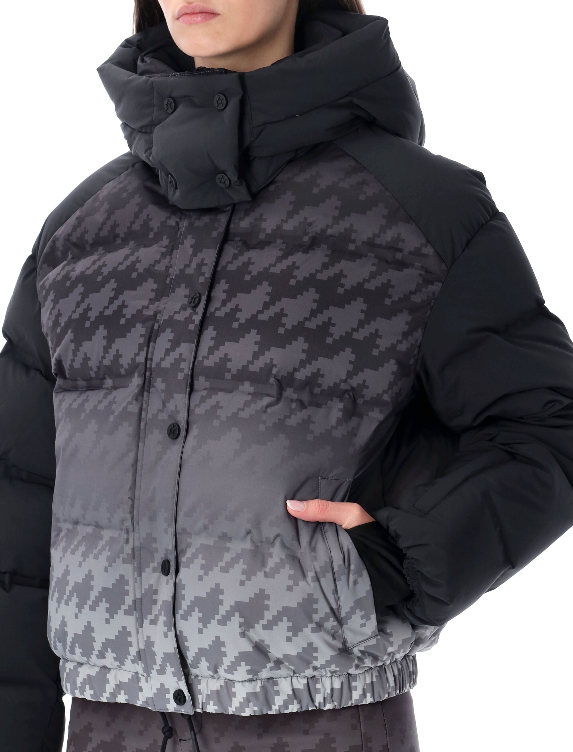 Black Houndstooth Moment Technical Puffer
