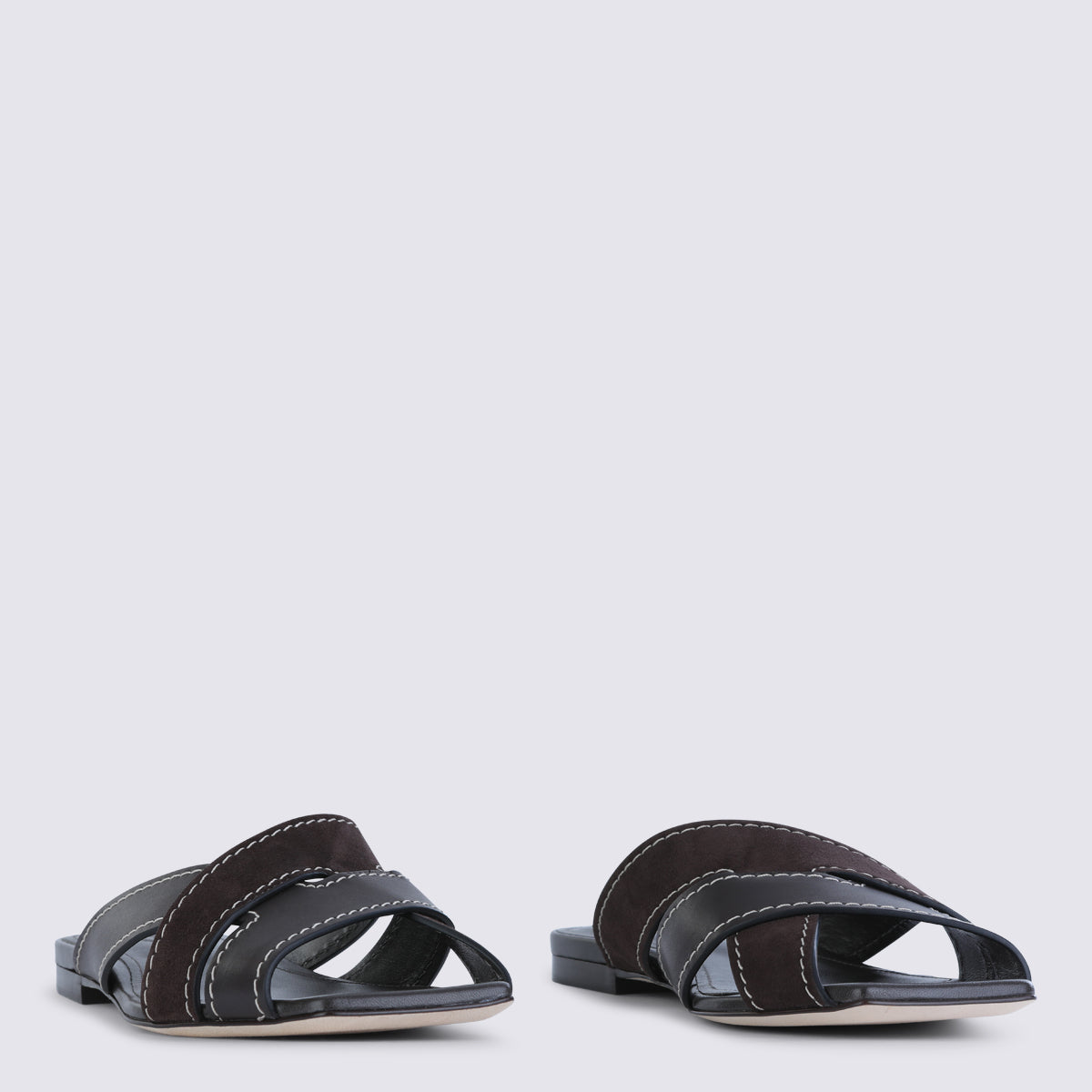 Dark Brown Leather Flats with Open Toe