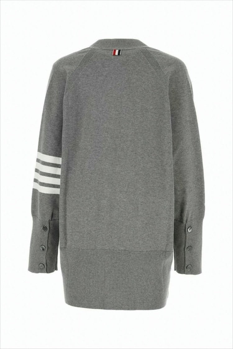 V-Neck Cardigan with Button-Down Front and Tricolor Detail