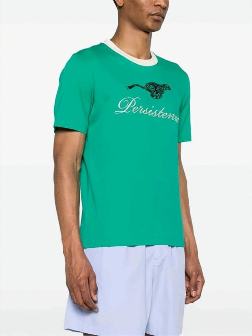 Green Graphic Tee with Leopard and Script Design