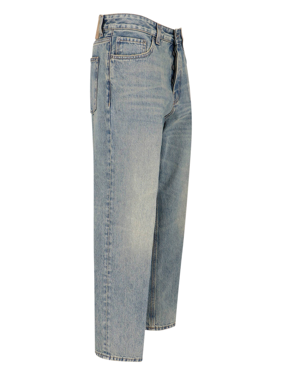 Blue Cotton Denim Straight-Leg Jeans With Five-Pocket Design