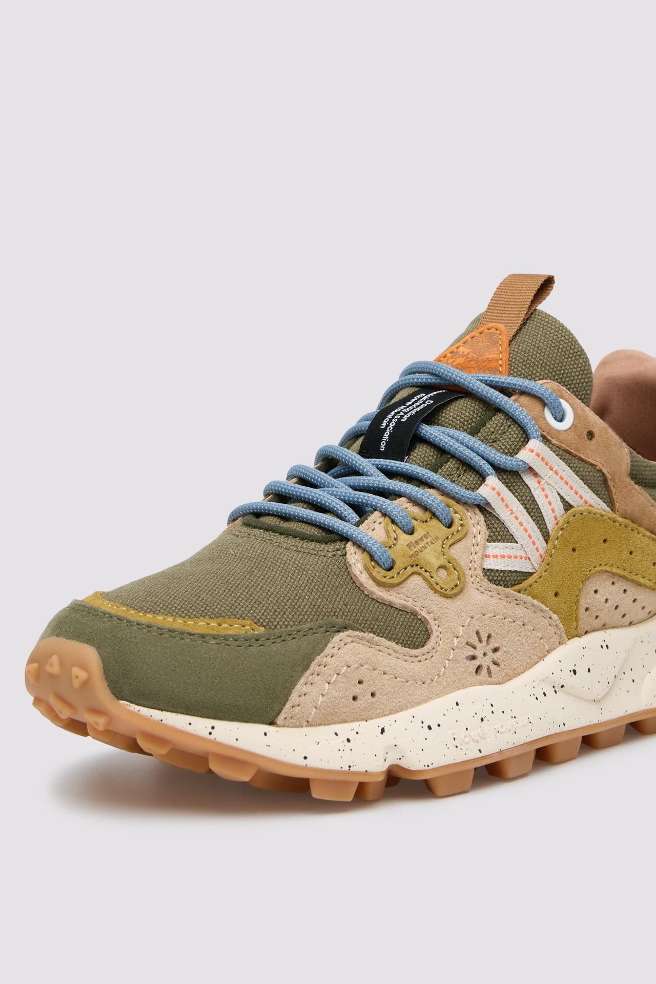 Multi-layered Olive Green Sneakers with Suede Overlays