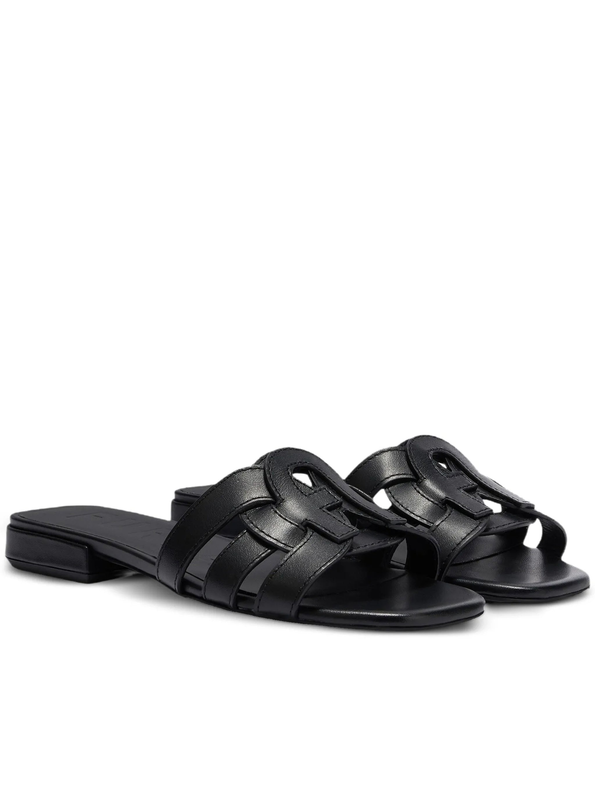 Summer Sandalo Flat Black Leather Cut-out Sandals