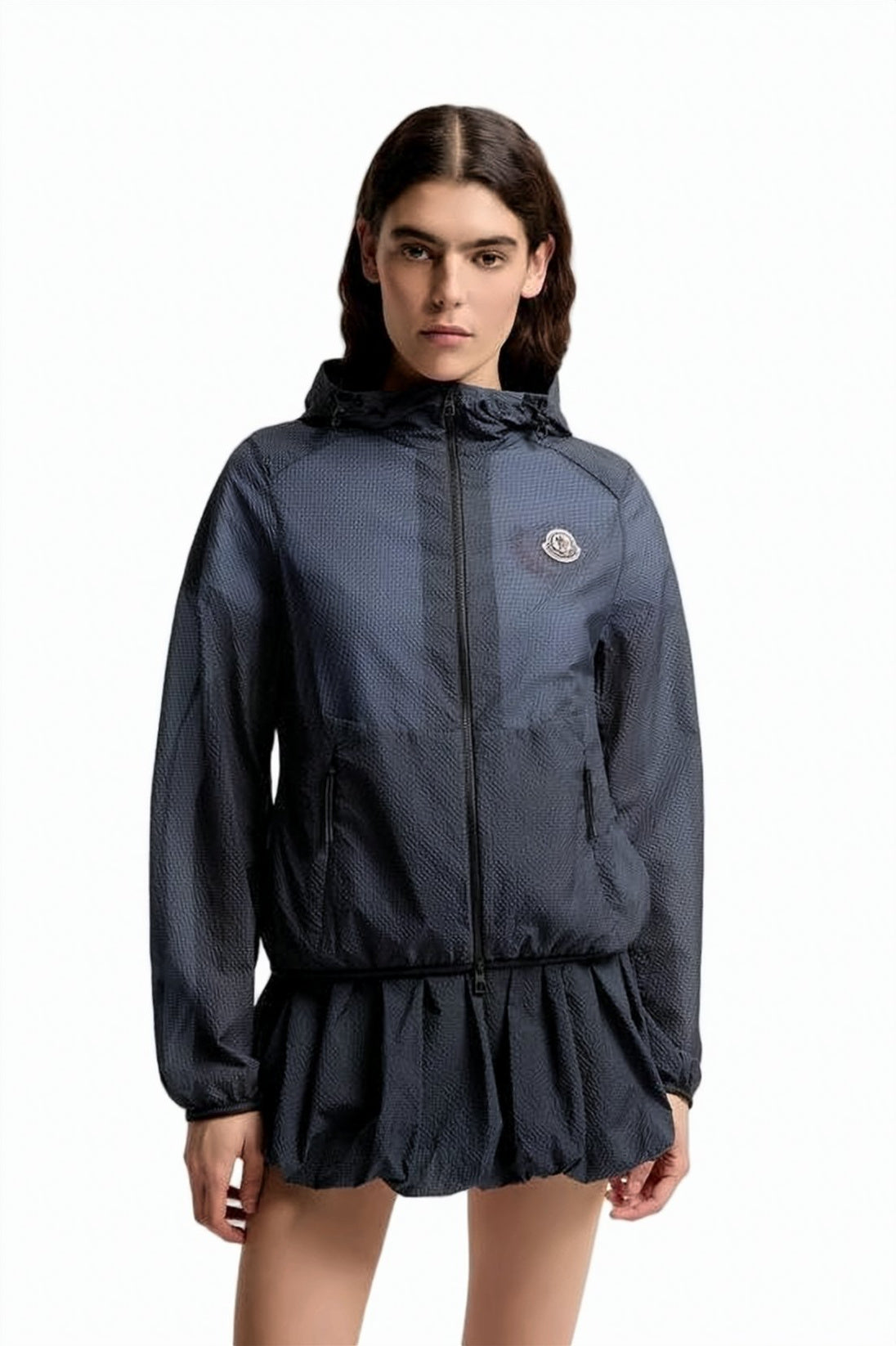 Fitted Black Jacket With Adjustable Waist And Hood