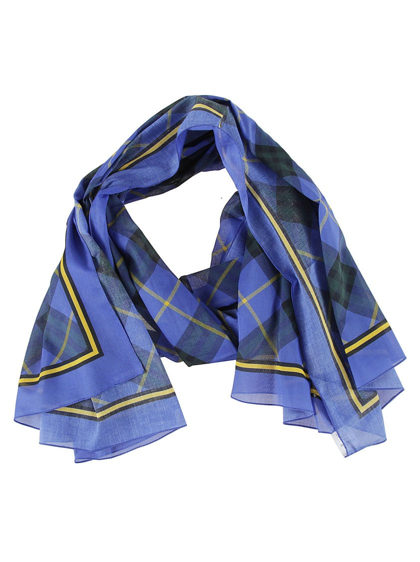 Blue Plaid Scarf With Green