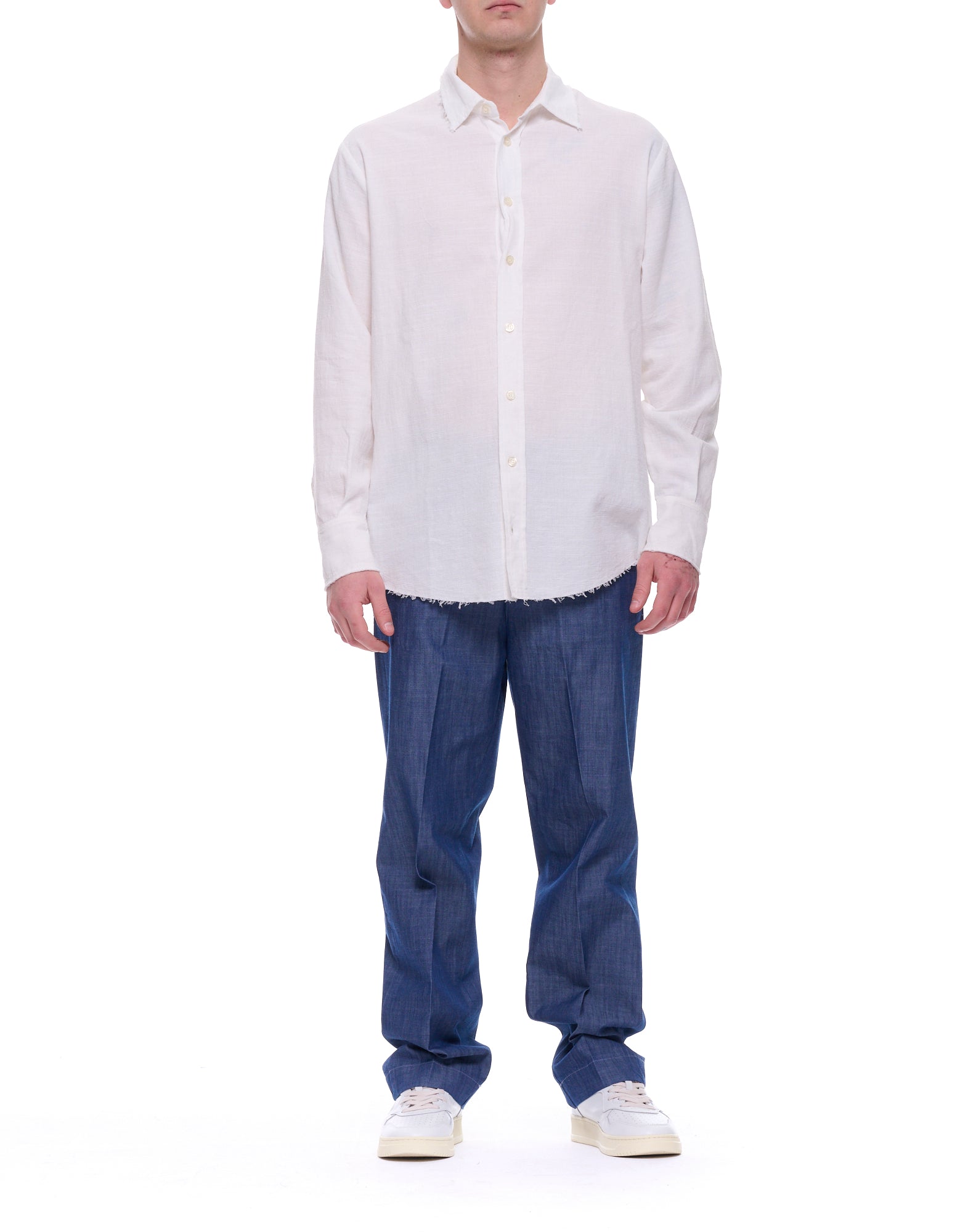 Ivory French Collar Raw Hem Shirt