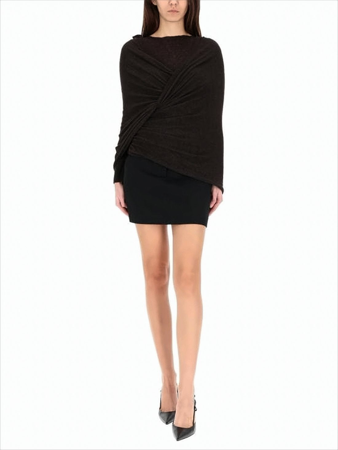 Draped Asymmetrical Sweater with Twisted Front Detail