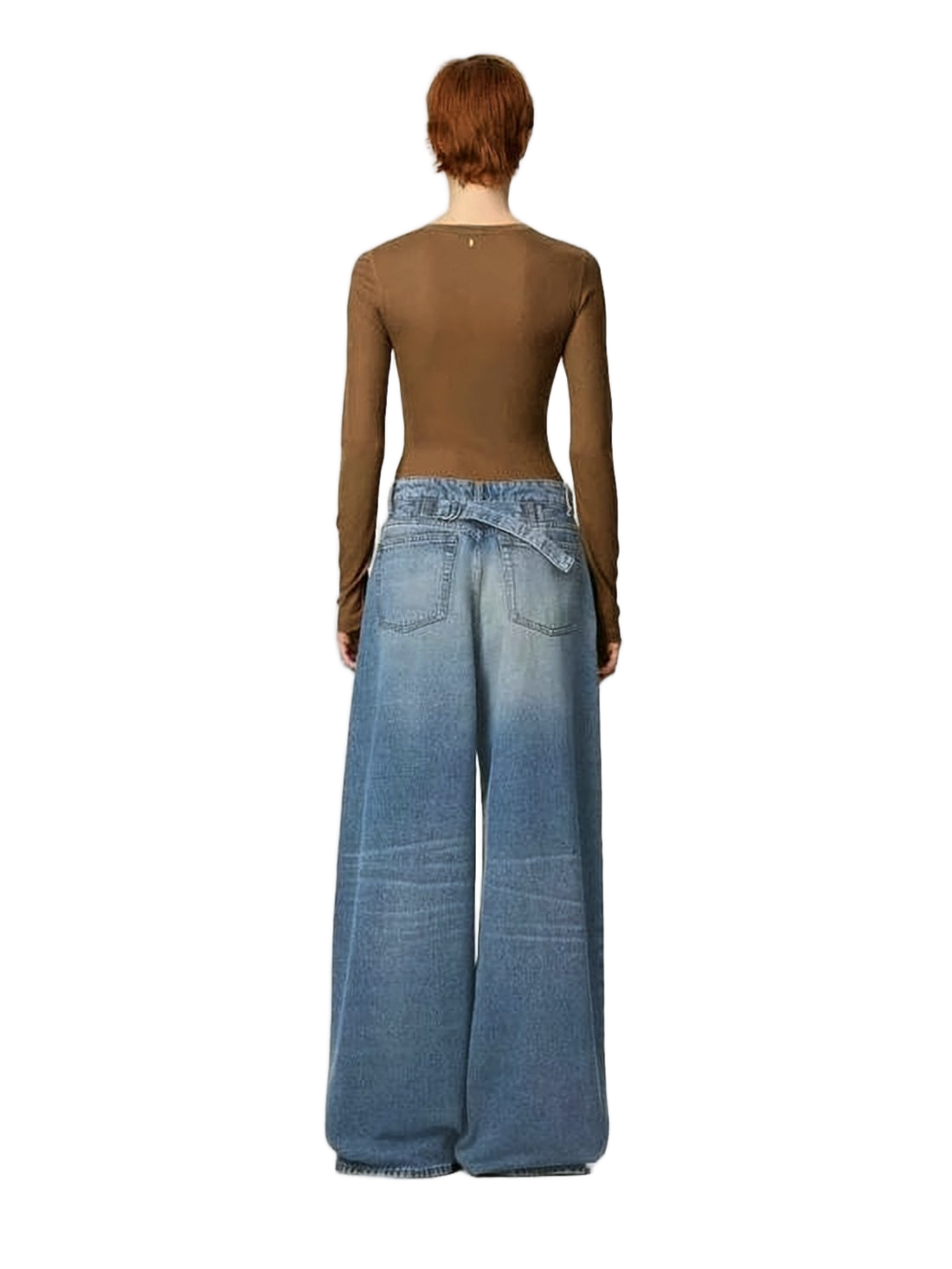 High-Waisted Wide-Leg Denim Pants with Matching Belt