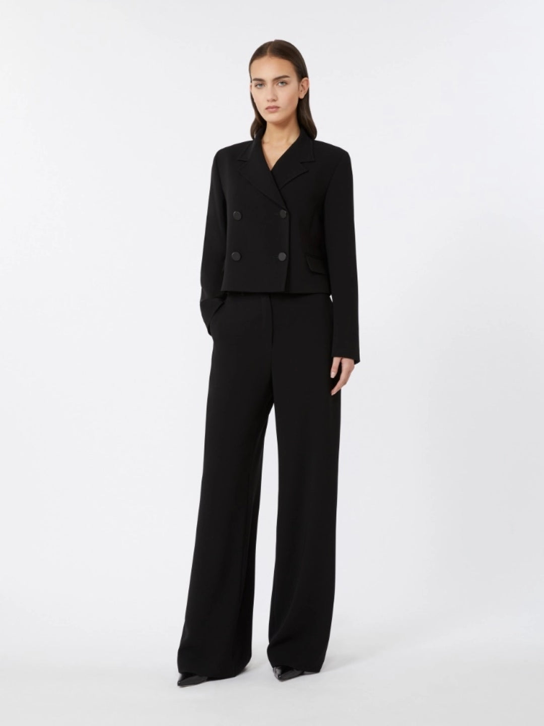 Cropped Tailored Jacket With Notched Lapel