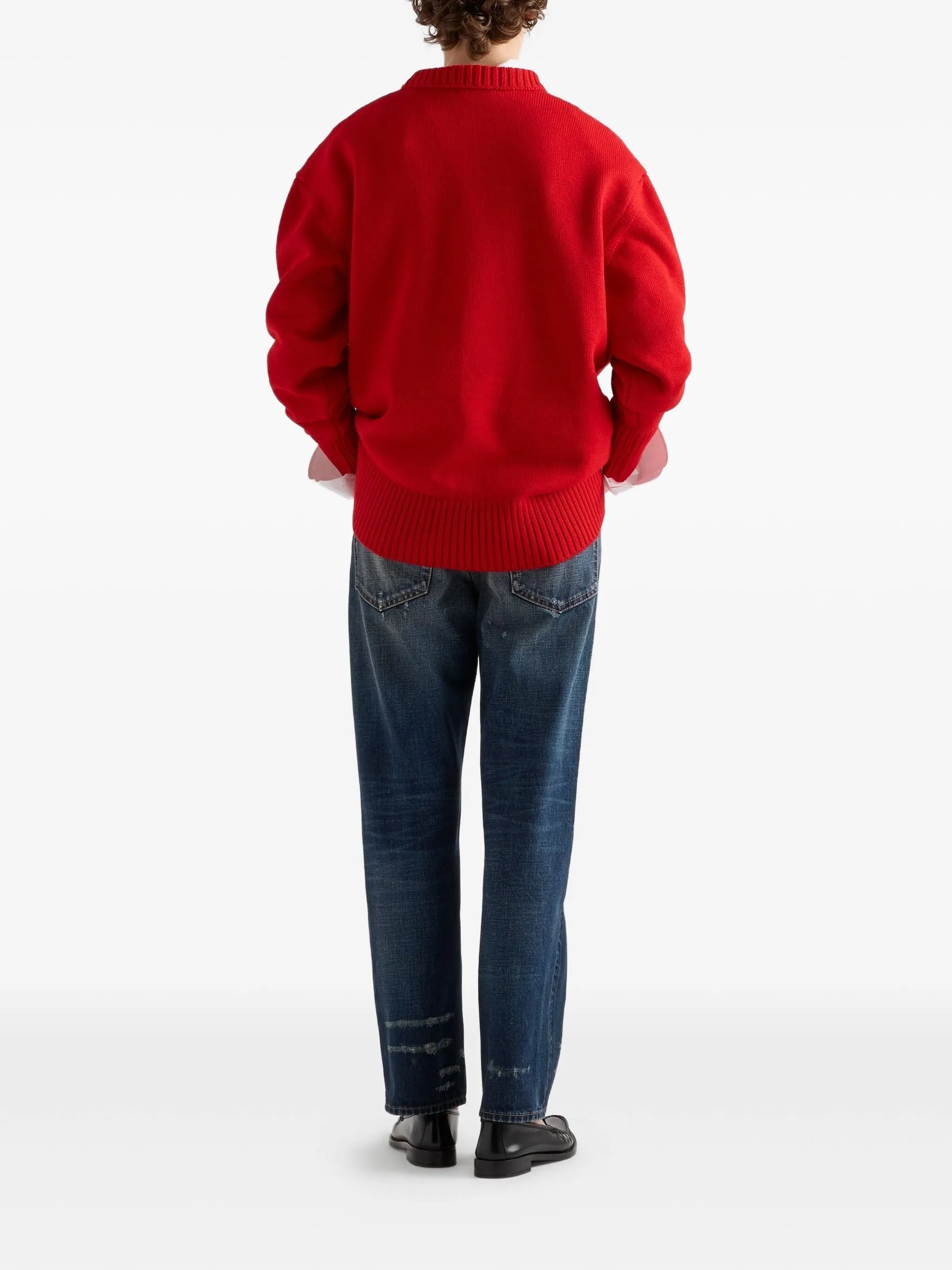 Vibrant Red Relaxed-Fit Knit Sweater