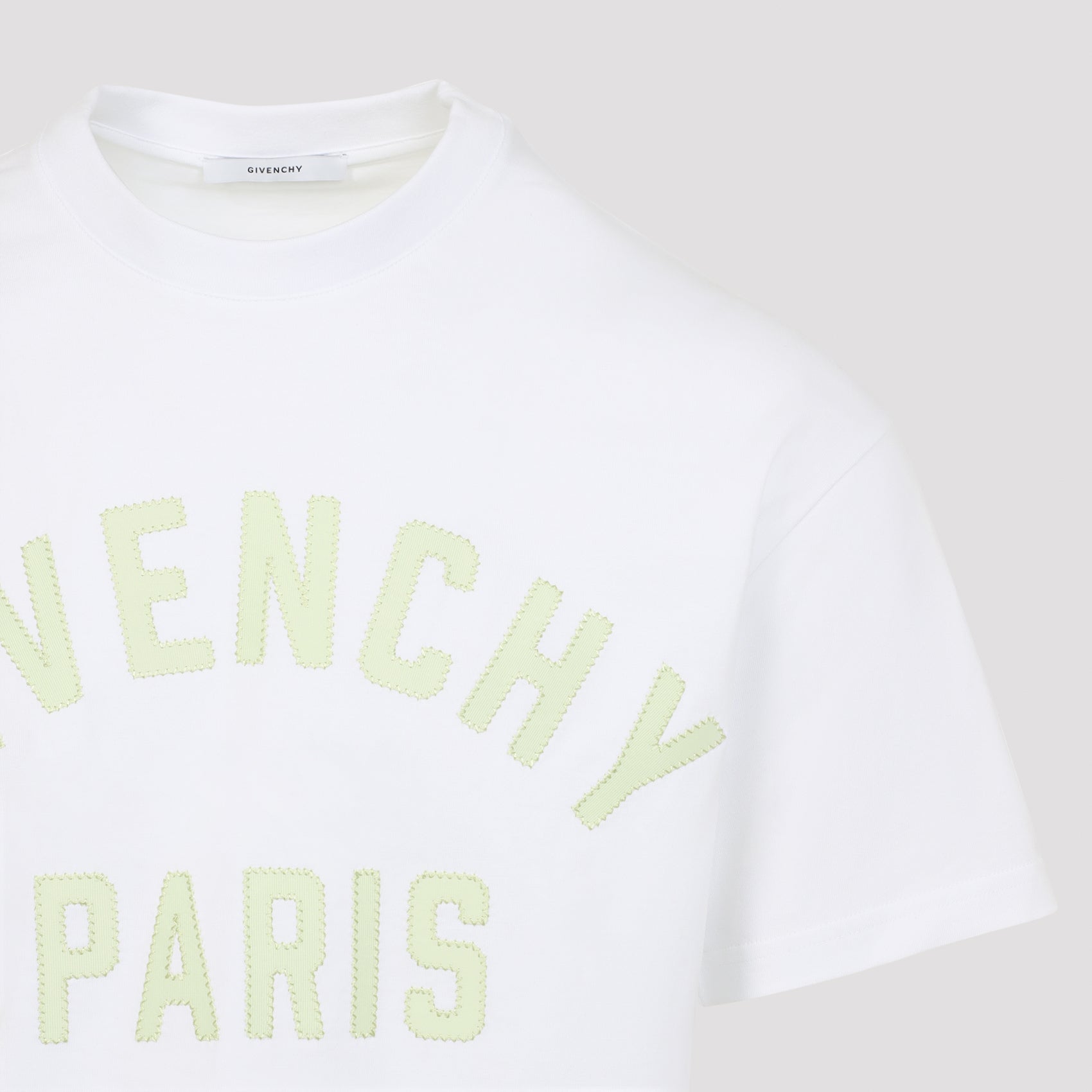 White Cotton T-Shirt With Tonal Green Lettering