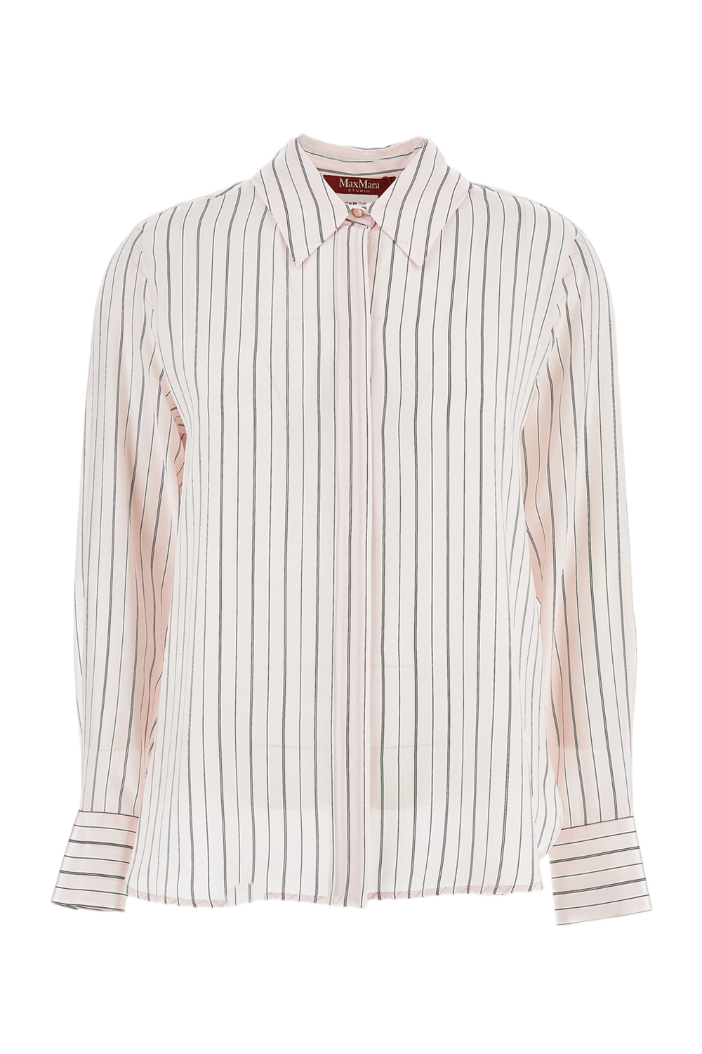 Pinstripe Silk Shirt with Concealed Placket