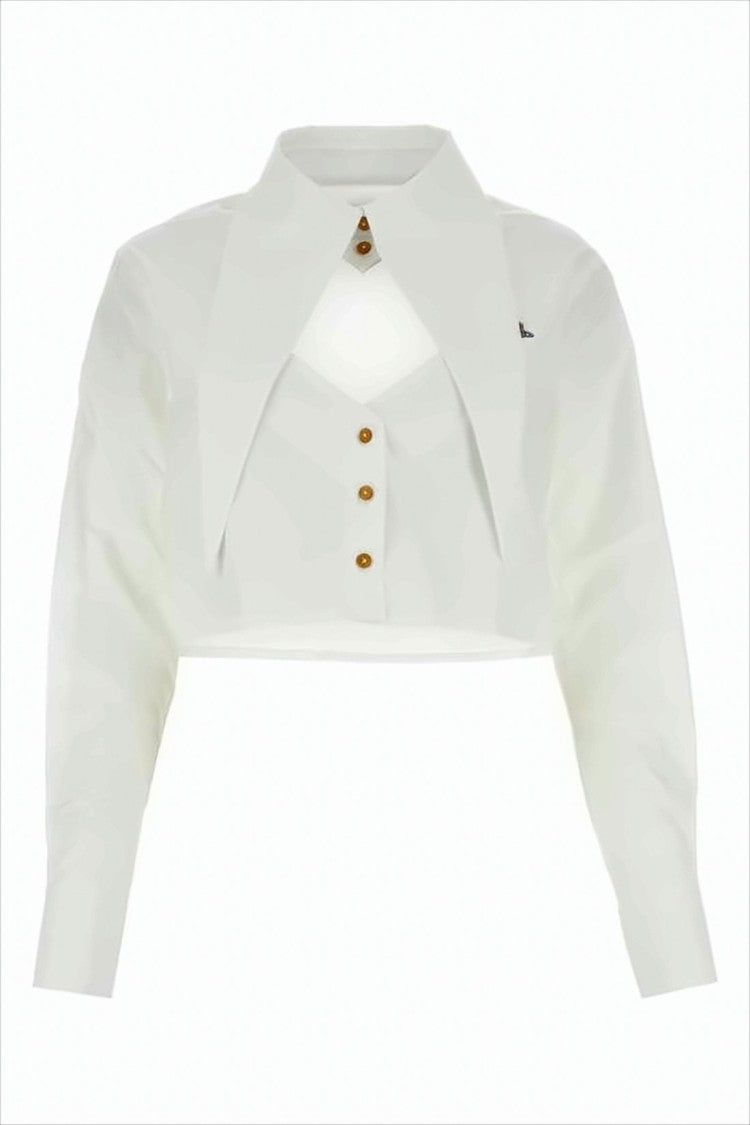 Cropped Layered Blouse with Pointed Collar