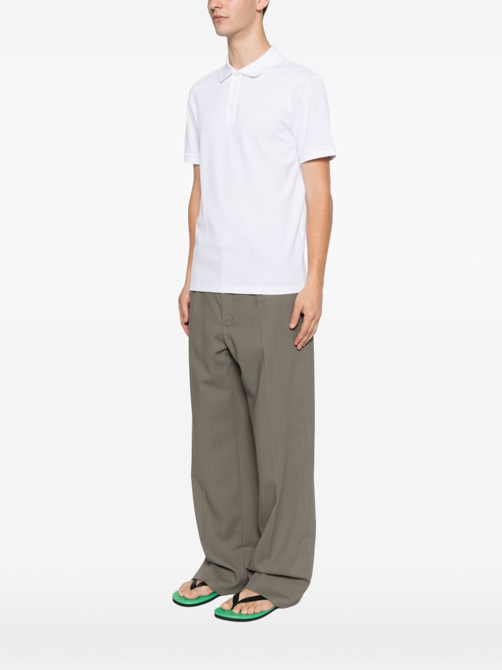 White Piqué Texture Embroidered Logo Polo