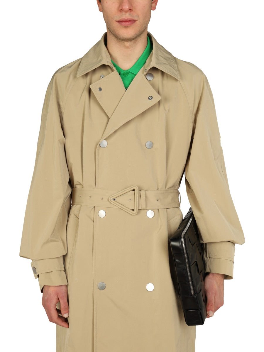 Double-Breasted Nylon Trench Coat with Classic Collar