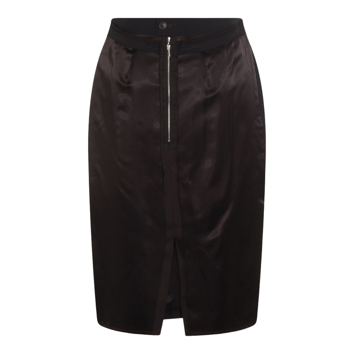Knee-Length Black Skirt with Contrasting Satin Back