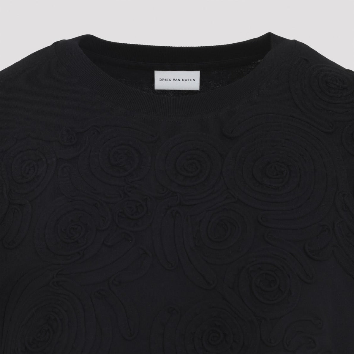 Black Short-Sleeve T-Shirt With Tonal Swirl Embroidery