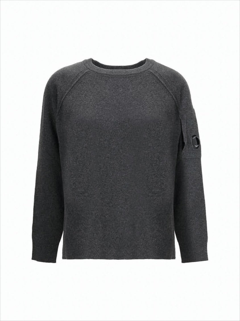 Relaxed Fit Dark Grey Wool Blend Sweater With Patch Pocket