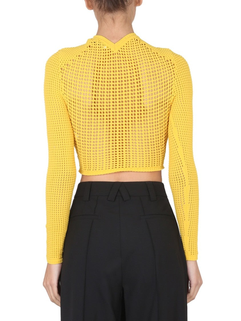 Perforated Crop Shirt With High Neckline